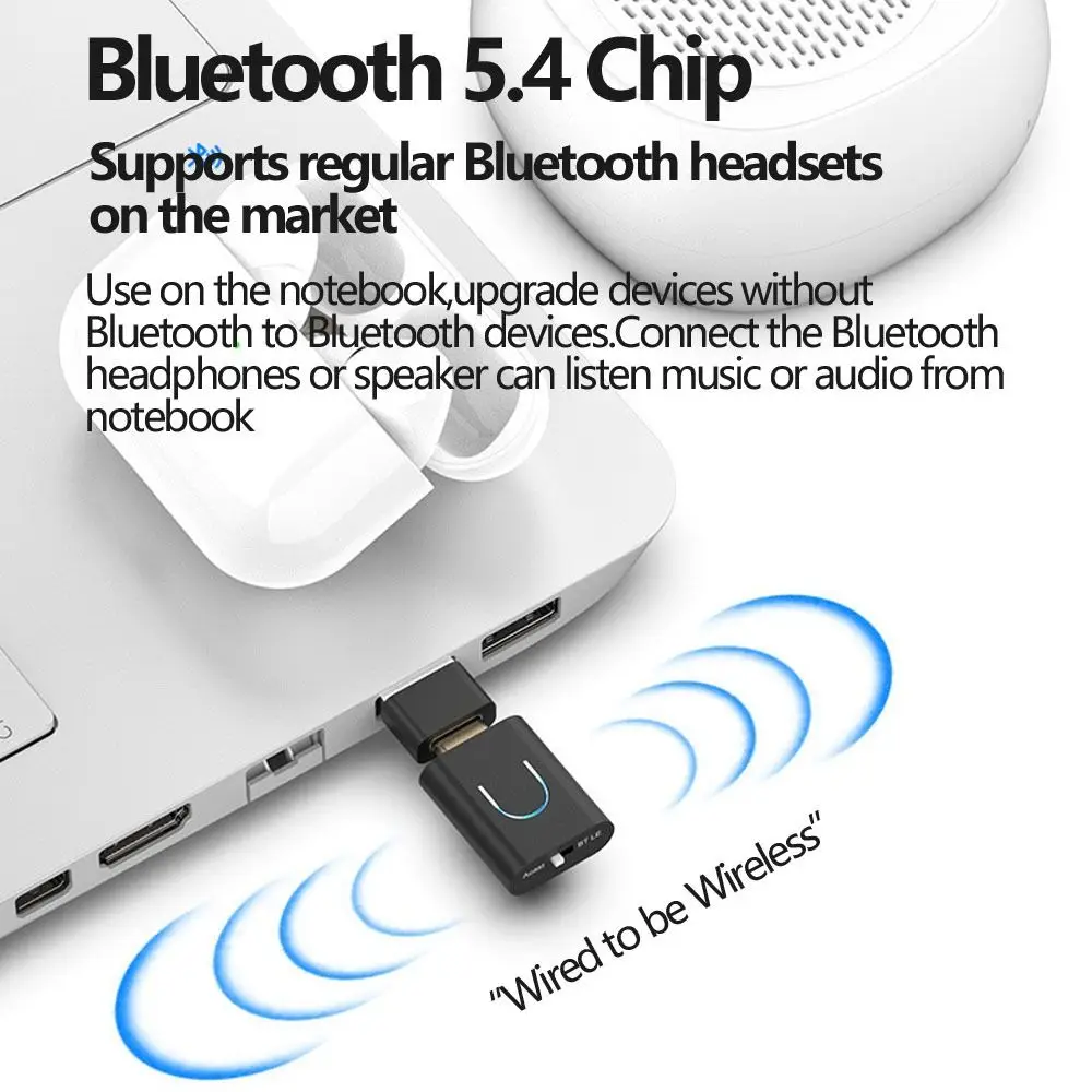 Transmisor de Audio Bluetooth 5.4 Auracast LC3 de Baja Latencia, Adaptador Estéreo Inalámbrico Tipo-C aptX-LL/HD LE