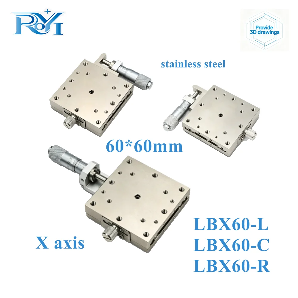 X‑Axis 60mm Manual Linear Stage LBX60‑C/R/L Stainless Steel High‑Precision Displacement Platform Micro Adjustment Sliding Table