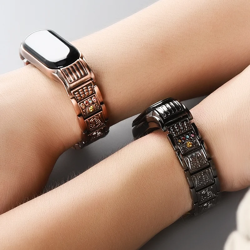 สายโซ่โลหะสำหรับ Xiaomi Mi band 6 5 4 3สมาร์ทวอทช์สแตนเลสสายรัดข้อมือสำหรับ Xiaomi Mi band 4 3เข็มขัด Correa