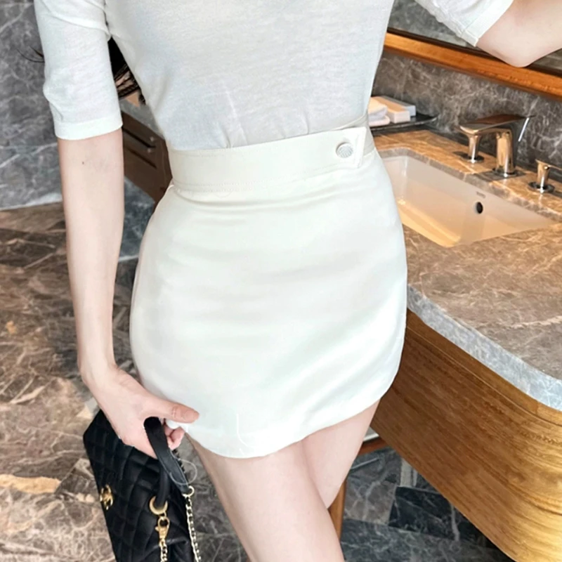 

High Waist Bodycon Skirt Women's Faionable Sexy f-length with Inner A-Line Skirt ort Length Pure Color