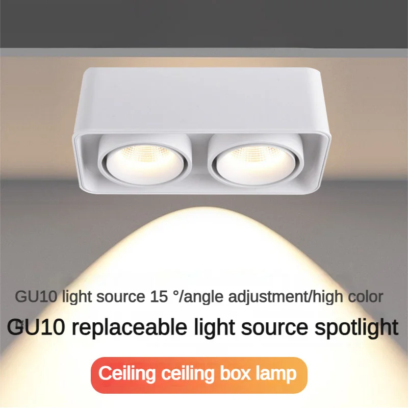 

LED Surface-mounted Spotlight Household Square Gu10 Single Head Without Main Light Ceiling Lamp Double Head Downlight