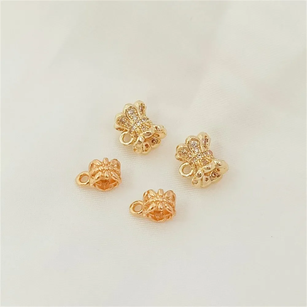 

14K Gold-plated Zirconium Waist Bead Pendant Hollowed-out Pendant Ring, Scattered Beads DIY Bracelet Pendant Accessory