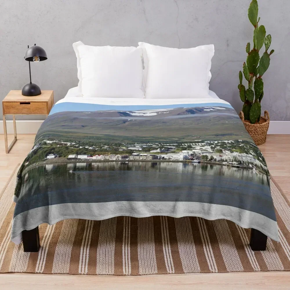 

Akureyri, Iceland, Panorama Throw Blanket Cozy Light Blanket for Travel Camping Picnic