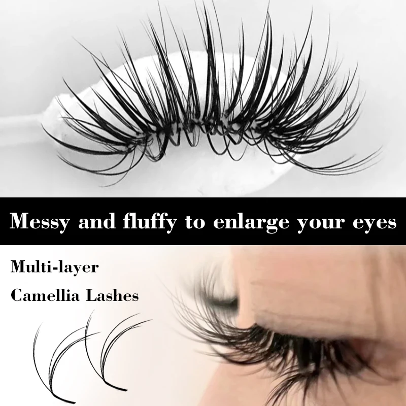 رموش برية 6D من وينكي بيوتي، وصلات رموش كاميليا مزدوجة الطبقة، مراوح حجم مسبقة الصنع Wispy 0.07 C/D رموش فردية