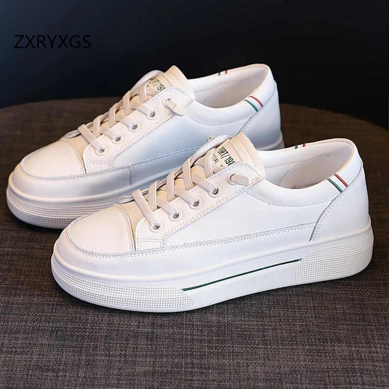 ZXRYXGS New Genuine Leather White Shoes Women Sneakers 2025 Popular Light Comfort Flat Shoes Casual Sneakers Trend Black Shoes image 4