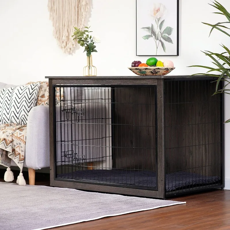 Dog Crate Furniture Cushion XL Wooden Dog Crate Double Doors,Large Dog Crate Furniture,Dog Kennel Indoor,End Table Extra Large