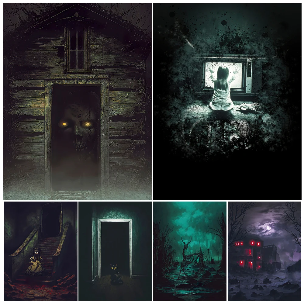 

Ghost Road And Evil House Vintage Wall Art Canvas Painting Creepy Horror Art Poster Print For Living Room Decoration Unframed
