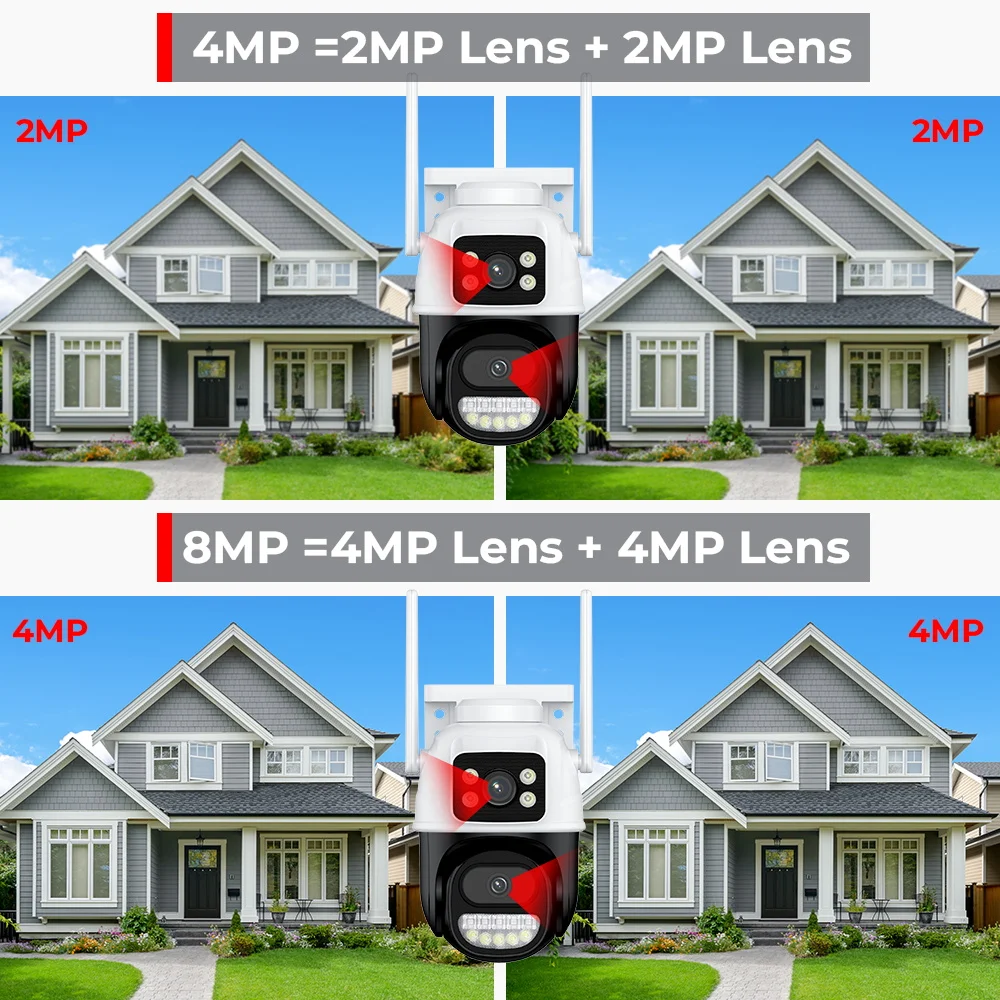 8MP 4K Wifi Surveillance Camera Outdoor Dual Lens Dual Screen Night Vision IP Camera PTZ CCTV H.265 Security Camera ICSEE APP