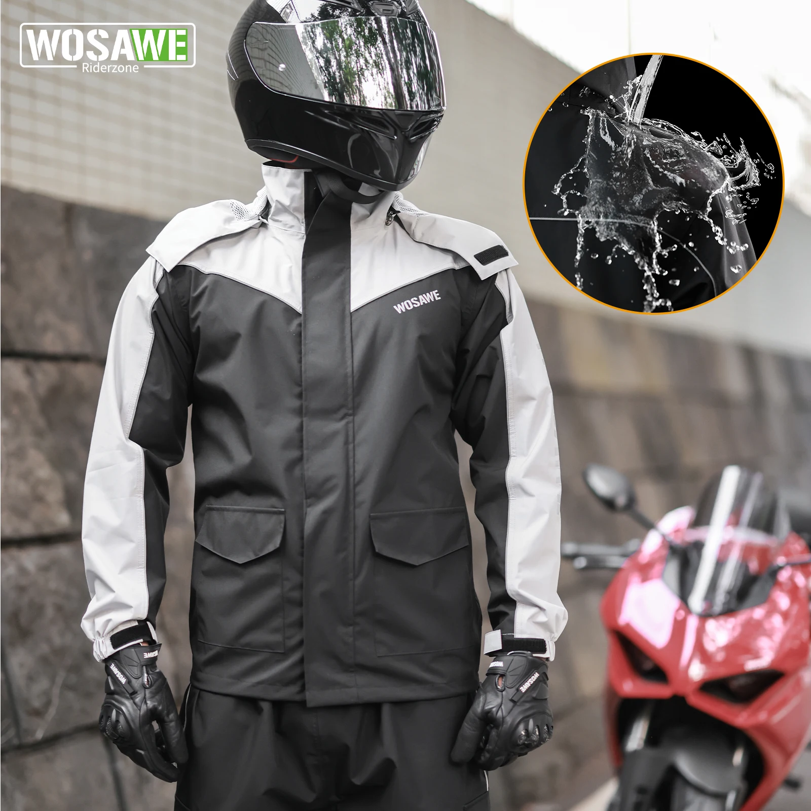 

WOSAWE Motorcycle Raincoat Men Women Waterproof Windproof Rainwear Hooded Raincoat Riding Cycling Fishing Climbing Rain Jacket