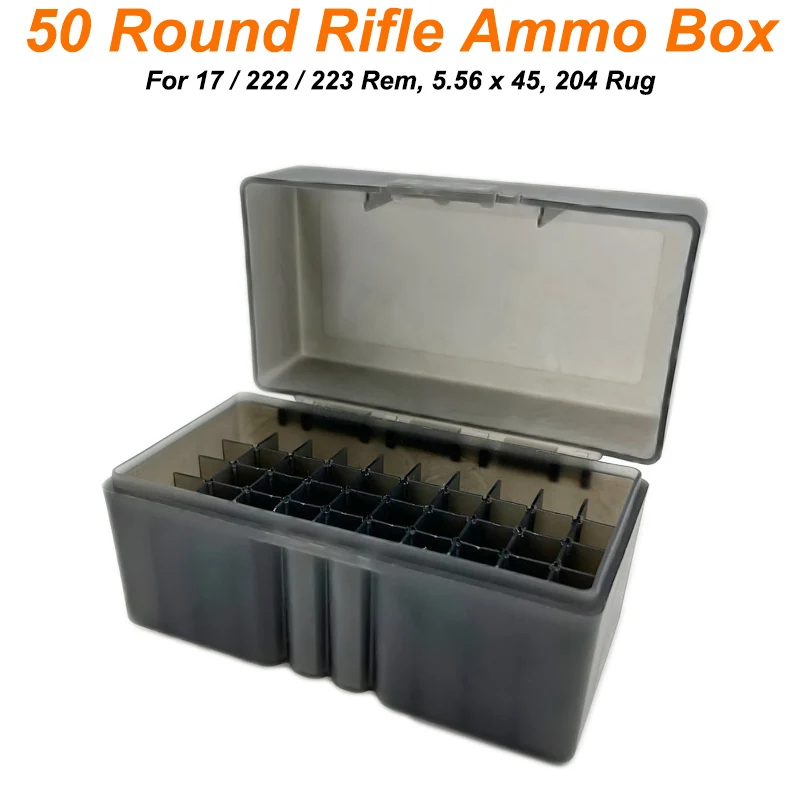 50 Rounds Flip-Top Rifle Ammo Box Tactical Rifle Cartridge Storage Case Ammo Can for 5.56x45/.17/.222/.223/204 Rug Caliber