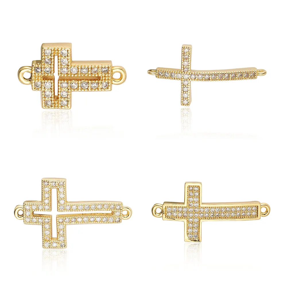 3pcs/Lot Religious Cross Brass CZ Connector Charm Jesus Eye Hamsa Hand Butterfly Rainbow Zircon Bracelet Making DIY Jewelry