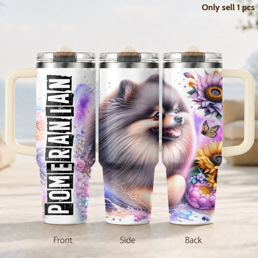 

Pomeranian Dog Painting Vacuum Flasks 40oz 3rd Gen Vacuum Insulated Stainless Steel Car Tumbler Cup with Handle Straw Lid