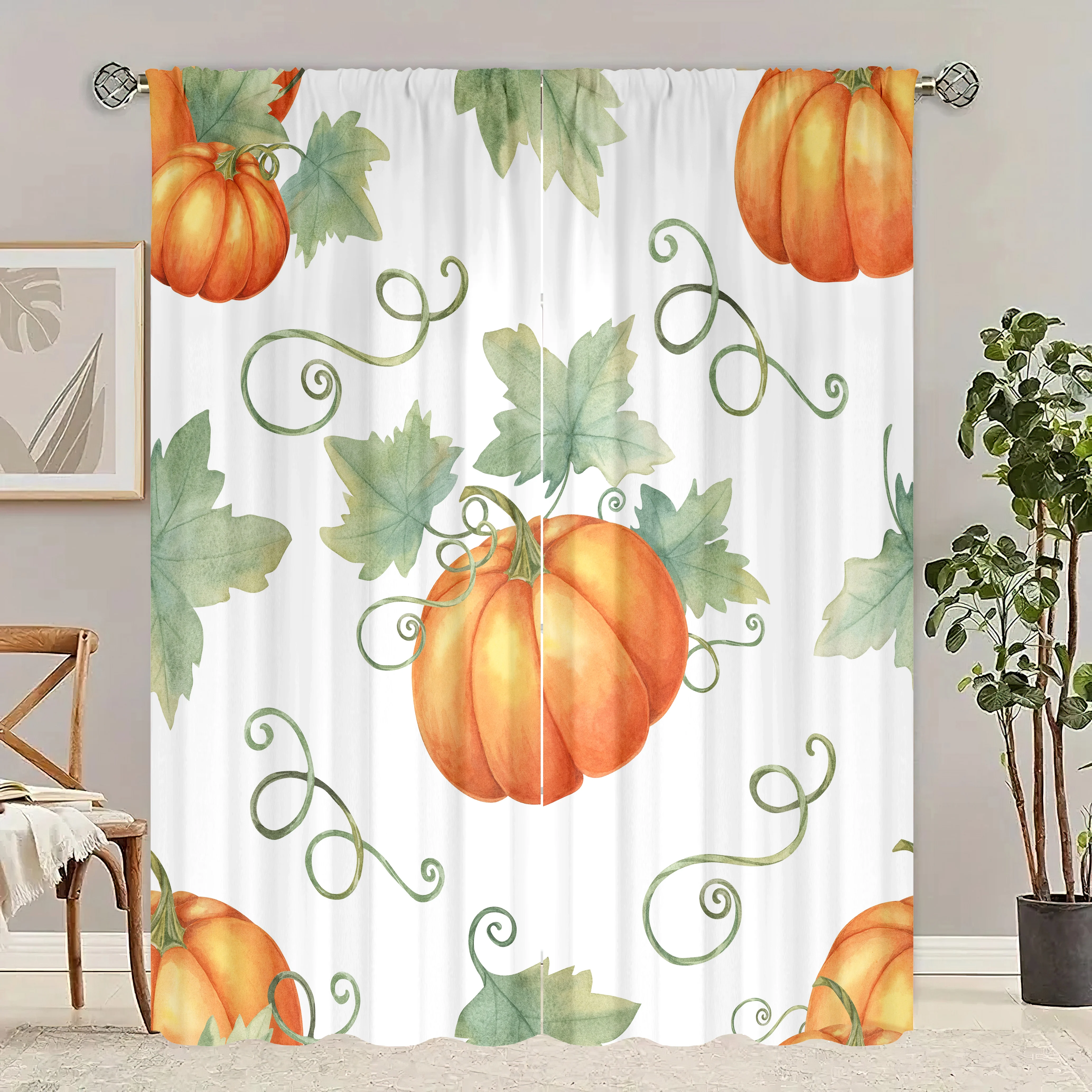 ​​Spooky Halloween Printed Curtains - 2-Piece Polyester Set for Bedroom, Living Room & Study Decor, Festive Window Treatment​