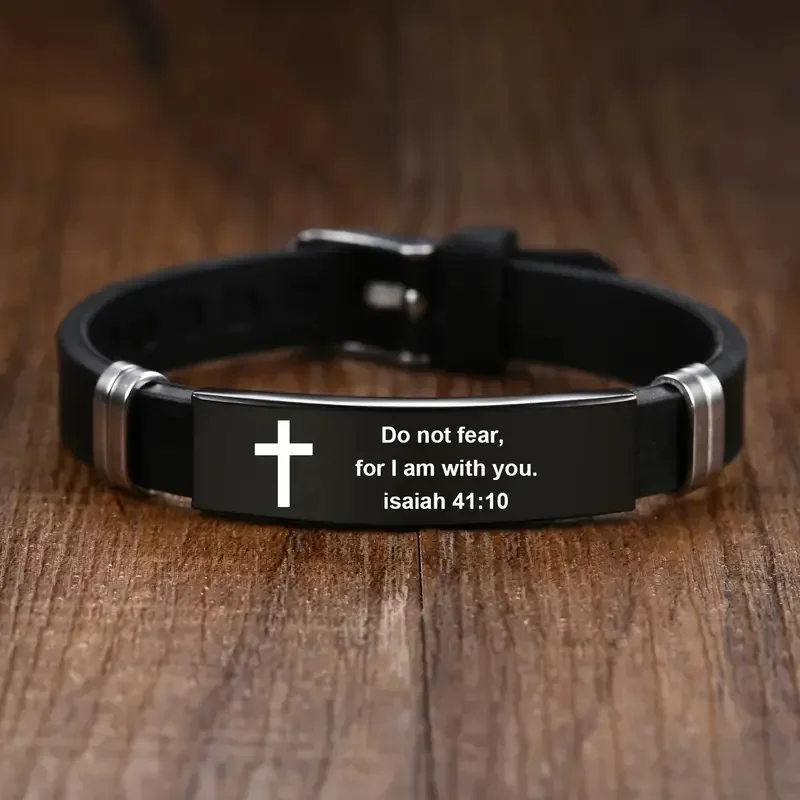 Bible Inspirational Words Bracelet Cross Jesus Saint Faith Sports Adjustable Stainless Steel Personalized Customized Gifts