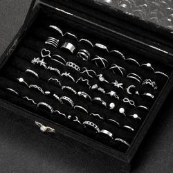 60Pcs/Set Fashion Imitation-Pearl Heart Butterfly Ring Set Woman‘s Silver Color Geometric Hollow Crytasl Ring Daily Wear Jewelry