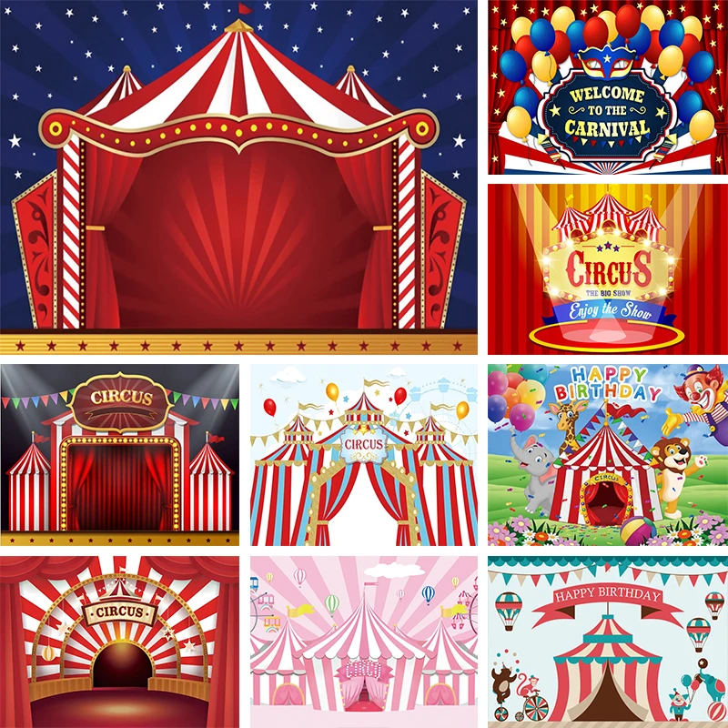 

Carnival Circus Backdrop Photography Background Happy Birthday Kids Party Decoration Banner Photo Booth Props Circus Tent Fabric