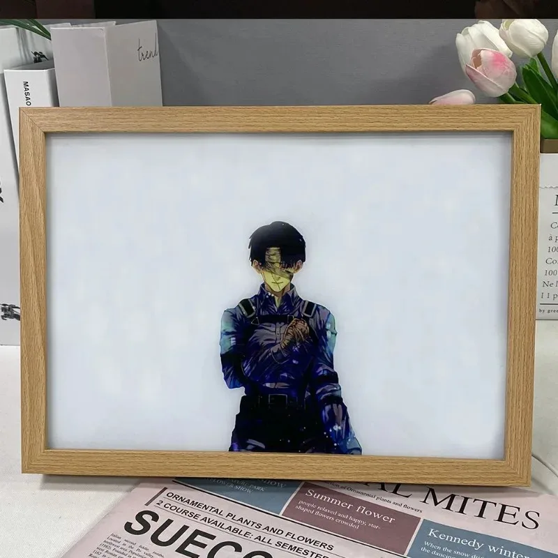 Anime Aanval Op Titan Led Light Painting Levi Ackerman/Eren Nachtverlichting Cartoon Mikasa Frame Schilderij Speelgoedtafel Decor Lamp Cadeau