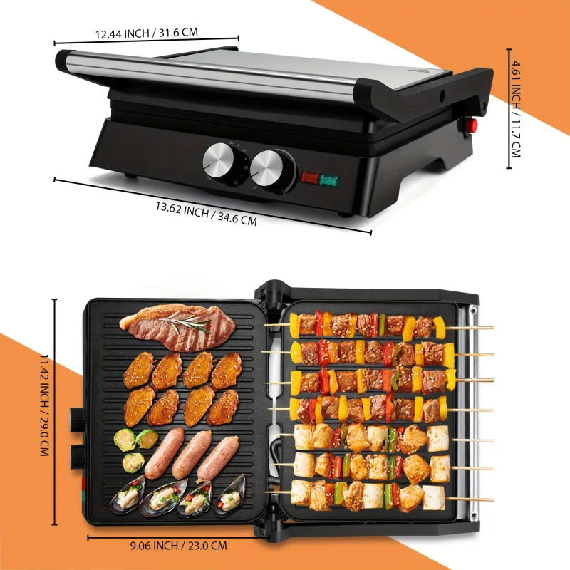 RV grill compact 3-in-1 electric indoor grill & panini press-non-stick, 180 ° flip sandwich maker with grease tray