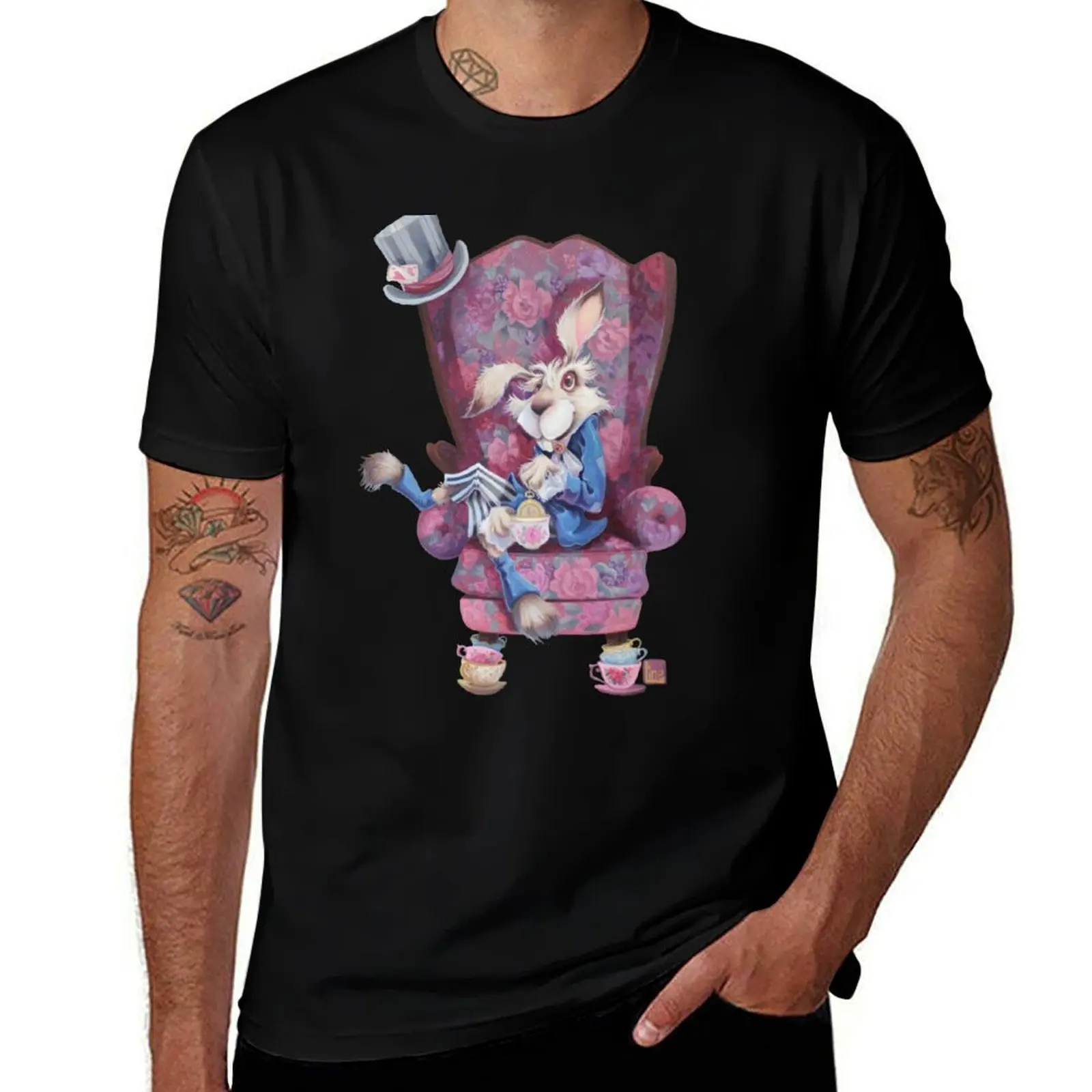 

Alice crazy rabbit T-Shirt man t shirt graphic black cotton t-shirt plain for man package t shirts for man pack cotton T-Shirt