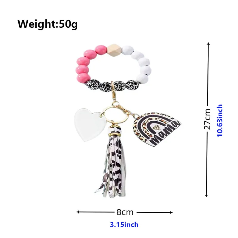 5pcs Bag Parts Sublimation DIY White Blank Acrylic White Leopard Print Wood Bead Key Hanging