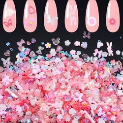 about 200pcs Mixed Butterfly Bow Flower Nail Charms Resin Nail Rhinestones Gems Kawaii Manicure Part for DIY 3D Nail Art Decor