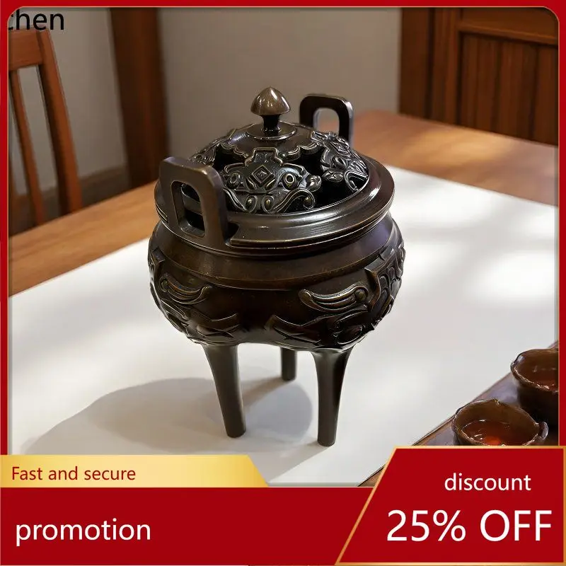 Cz  copper stove purple copper for home melon type high foot sky ears   incense burner indoor decoration ornaments
