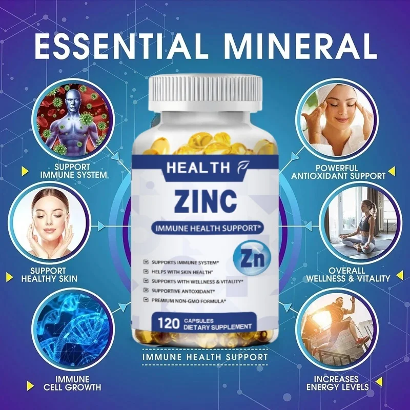 Zinc 50mg Supplement 120 Vegetarian Capsules, Zinc Highly Absorbable Supplements for Immune Support, Gluten Free