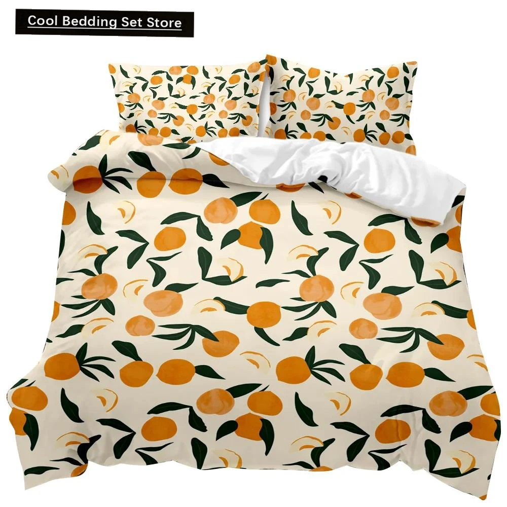 

Fruit Duvet Cover Set Orange Bedding Set for Teens Girls Women Cute Cartoon Orange Double Queen King Size Polyester Qulit Cover