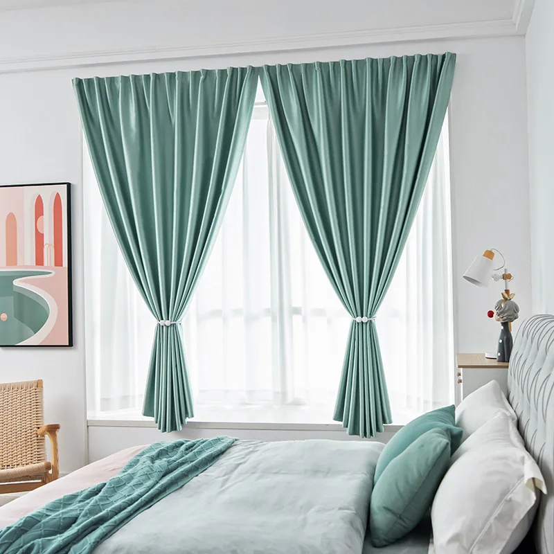 Punch-Free High Blackout 7 Colors Curtains, Room Darkens Quickly, Rental Room Thickened Shading Drape Home Decor Cortinas Opacas