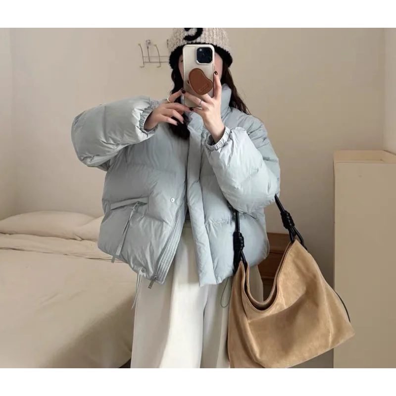 여성용 숏 다운 재킷 2025 겨울 신상품 달콤하고 슬림한 푸퍼 코트 두꺼운 보온 아우터웨어 트렌디