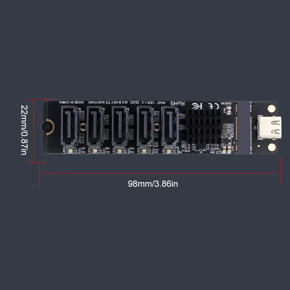 Typ C auf 5-Port SATA 3.0 Adapterkarte 6 Gbit/s Plug-and-Play USB C auf SATA 3.0 Erweiterungskarte USB C auf SATA 3.0 Adapter für PC