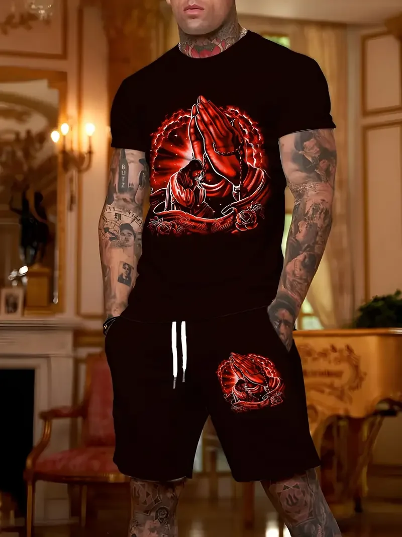 

2025-26 Summer Hot-selling New Trend Design 3D Printing Street Breathable and Comfortable Men's Short-sleeved Shorts Set