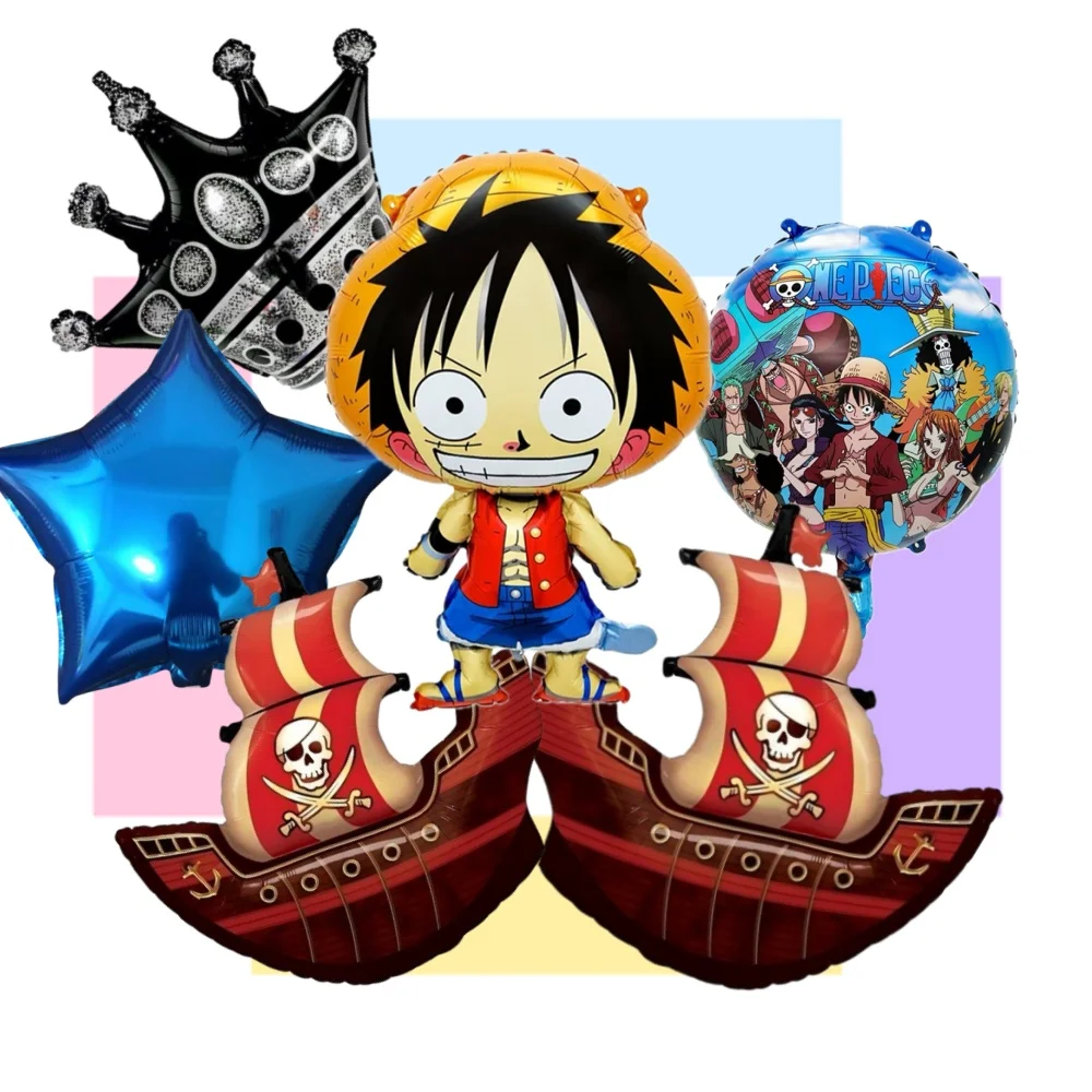 ชุดลูกโป่งวันเกิดวันพีซ ลูฟี่ ลูกโป่งฟอยล์ตัวเลข ลูกโป่งเรือโจรสลัด มงกุฎรูปดาวห้าแฉก อุปกรณ์ตกแต่งงานวันเกิด