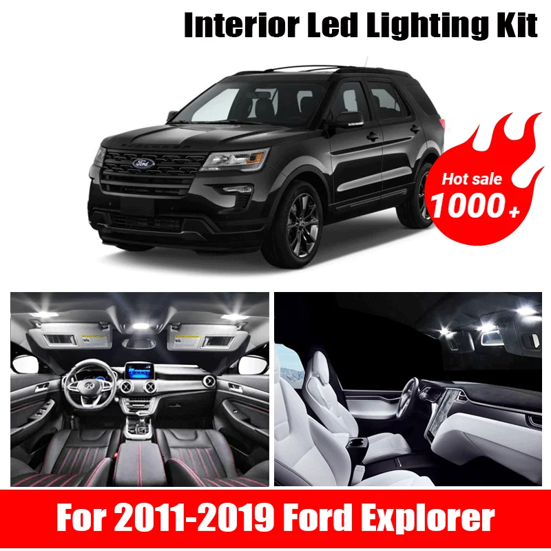 10pcs Car Accessories White Interior LED Light Bulbs Package Kit For 2011-2016 2017 2018 2019 Ford Explorer  Map Dome Trunk Lamp