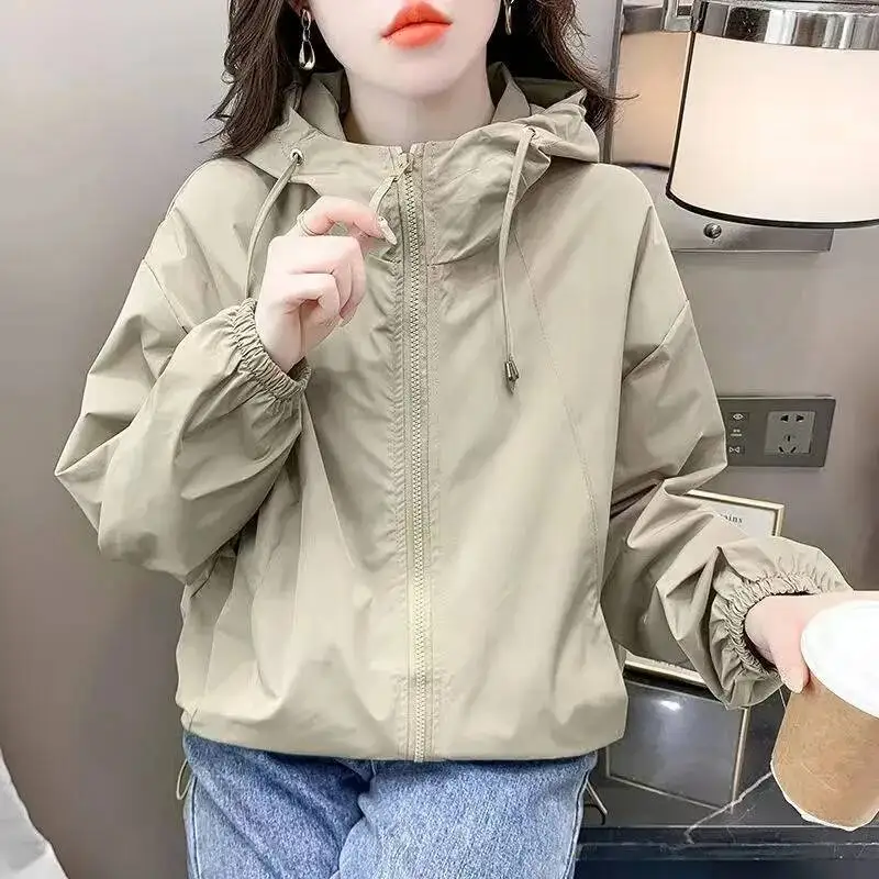 

Hooded Solid Short Women's Autumn Casual Jacket Double Zipper Loose Female Outwear Spring Thin Coat Trend