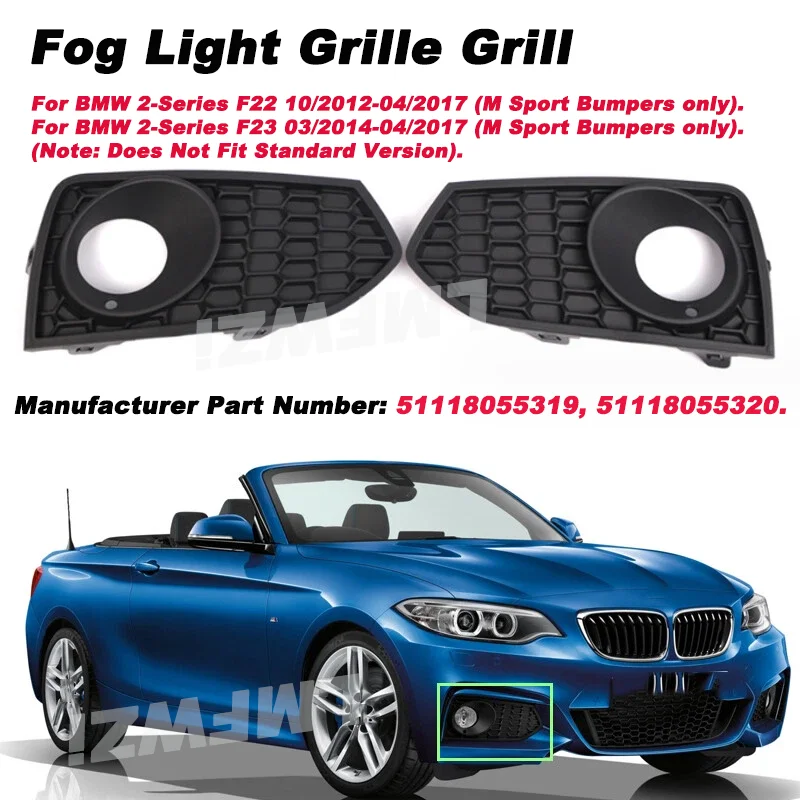 

2PCS Front Bumper Fog Light Grille Grill For BMW 2-Series F22 F23 M Sport Bumpers 10/2012-04/2017