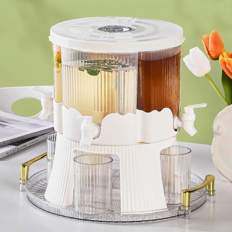 Large Capacity Rotating Cold Water Pitcher with Spout for Refrigerator for Household Juice Beverage Herbal Tea Fruit Infusion