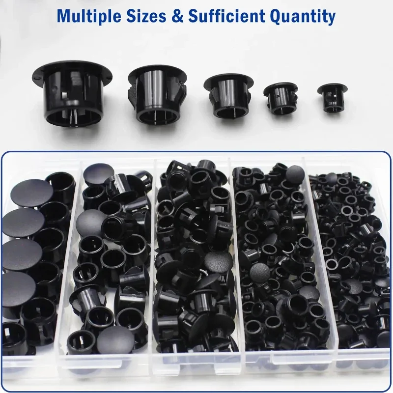 300 buah 5 mm-13 mm lubang plastik colokan berbagai macam Hitam pintu sekrup penutup cap-snap jenis masukkan mesin cuci tombol Plug Kit