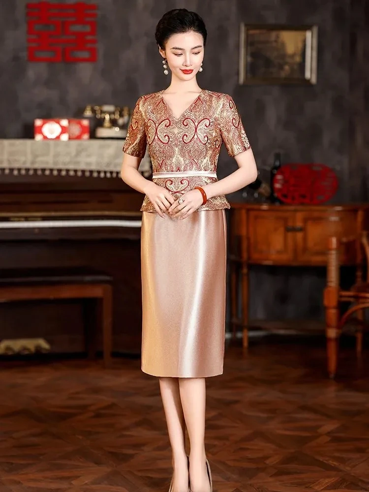 Champagne qipao vestido de casamento 2025 nova primavera/verão vestido de banquete da mãe vestido de temperamento de alta qualidade