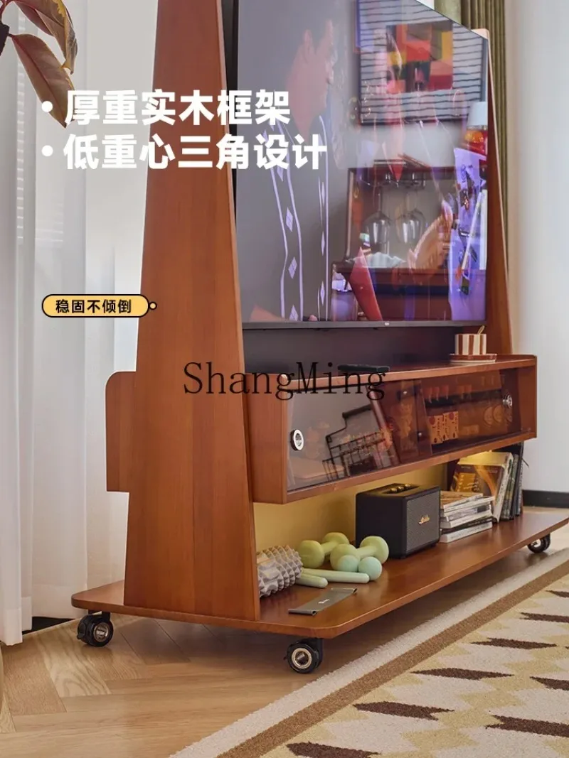

ZYY Second-Hand Home Small Apartment Living Room TV Cabinet Storage Integrated Movable Solid Wood TV Stand