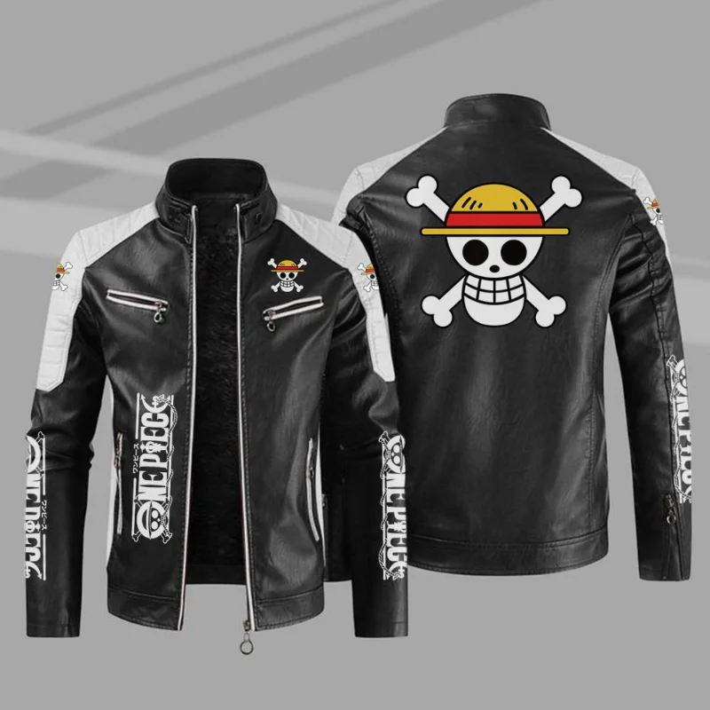 

Anime One Piece Men's Leather Jackets Autumn Casual Stabd Collar Motorcycle PU Jacket Biker Leather Coats Brand Clothing EU Size