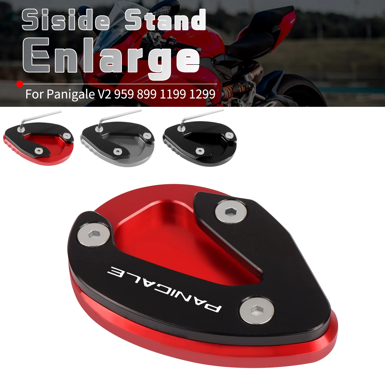Motorcycle CNC Kickstand Extension Pad Foot Side Stand Plate For Ducati Panigale 899 959 1199 R S 1299 R FE/S Panigale V2 V2S