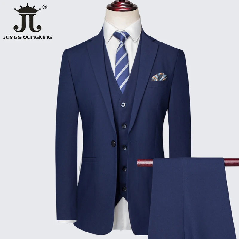 

(Jacket+Vest+Pants) Navy Blue Suit 3 Piece Men's Slim Fit Business Casual Workwear Groom Wedding Dress Gentleman Party Tuxedo