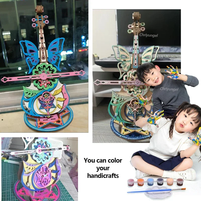 3D Puzzle Wooden Cello Model DIY Assembly Violin Music Box Building Kits Home Living Room Decor Crafts Gift for Adults Kids