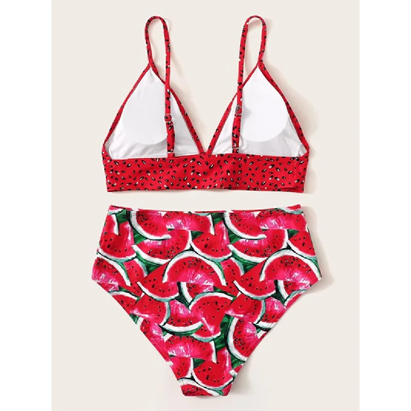 2021 Sexy High Waist Print Bikini swimwear Women Halter Push Up Bikini Swimsuit female Biquini Watermelon pineapple Beach Wear