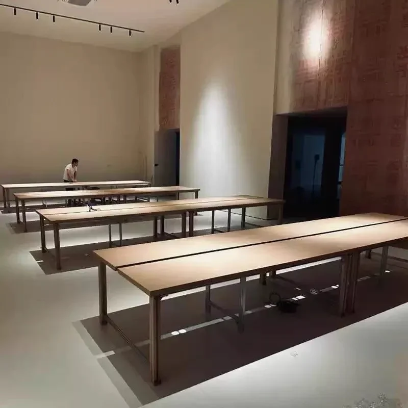 Nordic solid wood minimalist long table, living room workbench, log dining table, simple and modern negotiation