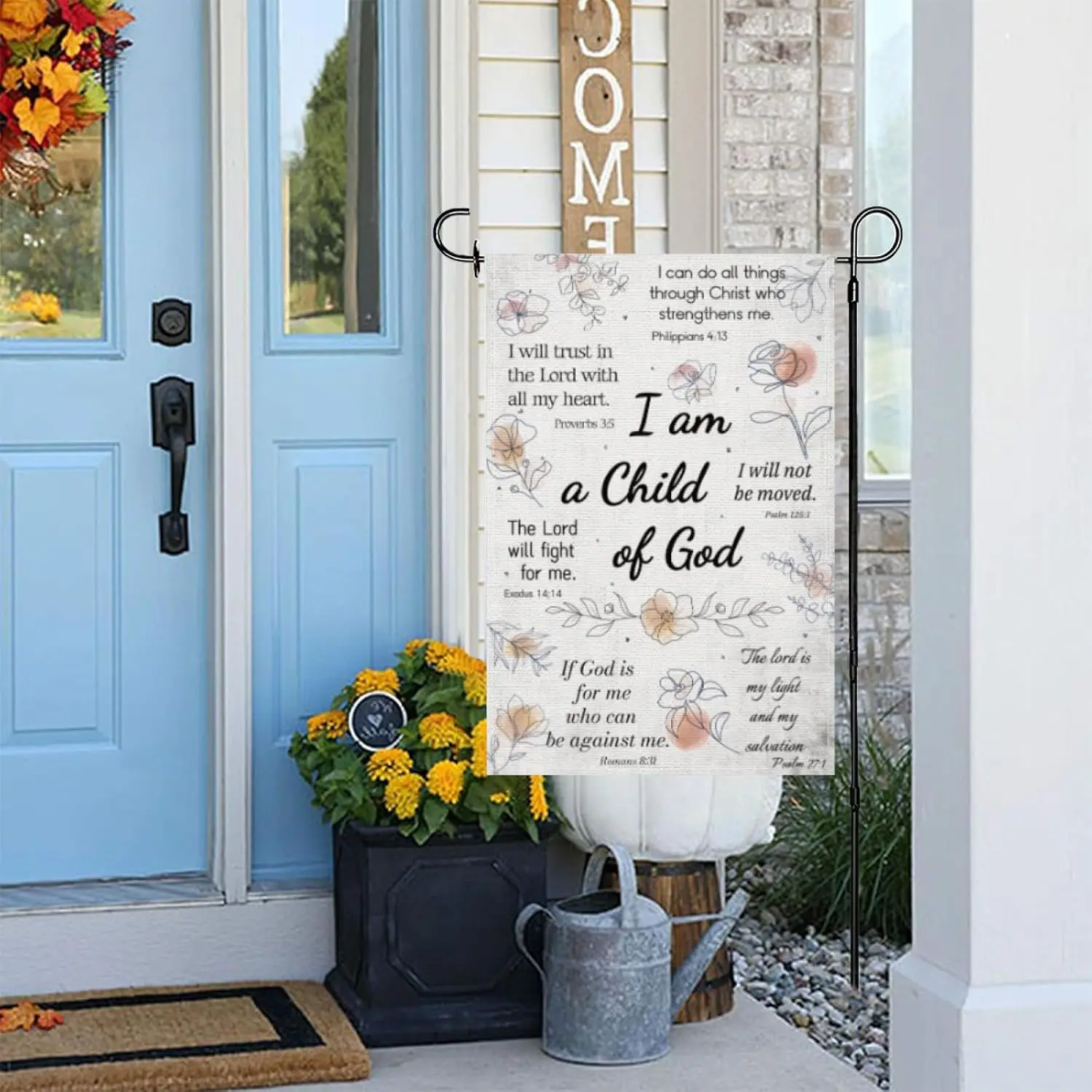 Christian Flower Bible Verses Garden Flag 12x18 Inch Double Sided Religious Garden Flag Christ Garden Flags for Outside Lawn AAS