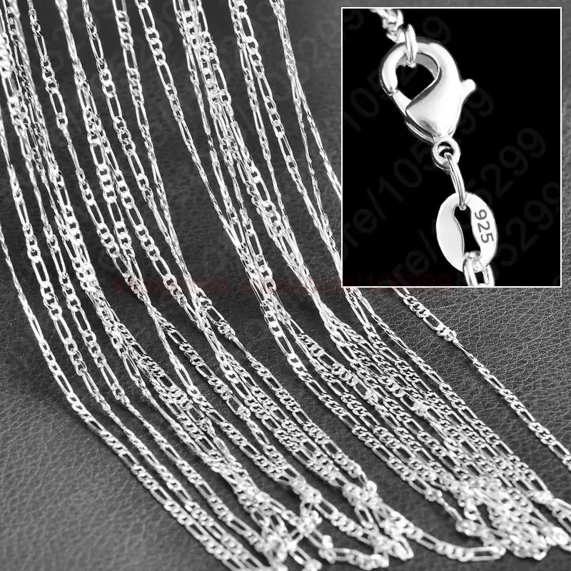 10PCS Wholesale Figaro Chain 925 Sterling Silver Jewelry Necklace Chains+Lobster Clasps for Man Woman Pendent Jewelry Findings