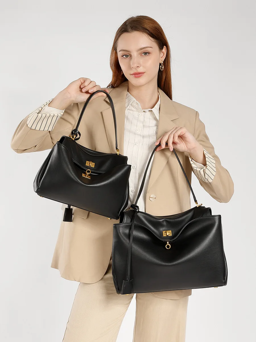 New Rodeobag Leather Kelly Bag Women's Bag Large Capacity Advanced Lock Fashion High Sense tote Bag