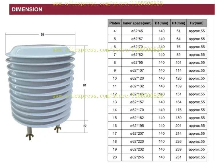 

1pcs Rika RK95-01 4-20 Plates Optional 62mm Inner Diameter Outdoor Solar Radiation Shield for Temperature Sensor
